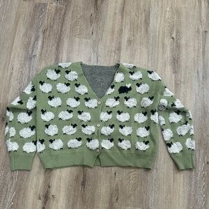 Green Sheep Patterned Women's Sweater